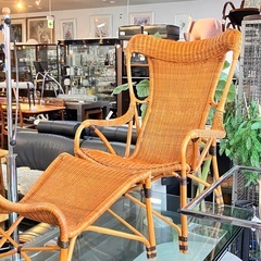 ビンテージ　ヤマカワラタン　イージーチェアとオットマン　ラウンジチェアの画像