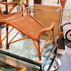 ビンテージ　ヤマカワラタン　イージーチェアとオットマン　ラウンジチェアの画像