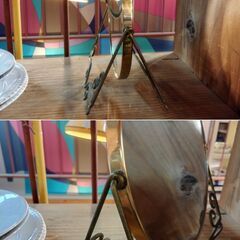 両面ミラー 拡大鏡 卓上ミラー 2WAY スタンドミラー 丸型 鏡 レトロ /HJ-0561 2Fの画像