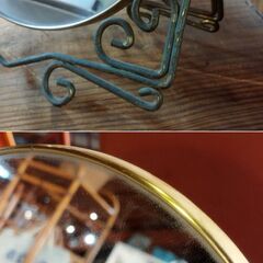 両面ミラー 拡大鏡 卓上ミラー 2WAY スタンドミラー 丸型 鏡 レトロ /HJ-0561 2Fの画像