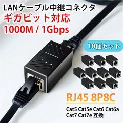 LANケーブル ギガビット 1Gbps 対応 コネクタ 10個セット 中継 延長 RJ45 8P8C ノイズ対策 高速 安定 通信 イーサネット ケーブル CAT5 CAT6 CAT7 互換 アダプタの画像