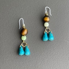 タイガーアイとターコイズの樹脂ぴあピアスの画像