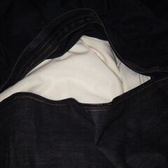 無印　良品計画。ビーズクッション ソファ デニム カバー 幅65×奥行65×高さ43cmの画像