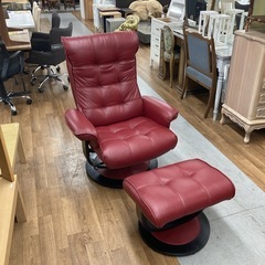ジモティー限定価格！S154 ⭐ NITORI ニトリ パーソナルチェア+オットマン（２点セット）プリモBB レッド 幅86cm USEDの画像