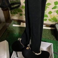 パール付きピンヒールニーハイ厚底ブーツの画像