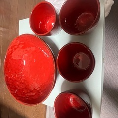 未使用❗️M STYLE イタリア　ミヤザキ食器 赤いボウルと小鉢セットの画像