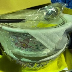 カトレア　ホーロー　2段蒸し器 昭和レトロ 両手鍋 耐熱ガラス　未使用品の画像