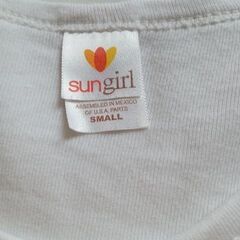 sungirl 白 Ｔシャツ Hawaii ハイビスカス ビーズ フラダンス 二分袖 サイズSの画像