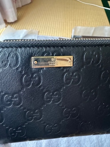GUCCI グッチ 長財布 ブラック シマレザー ラウンドファ スナー GG