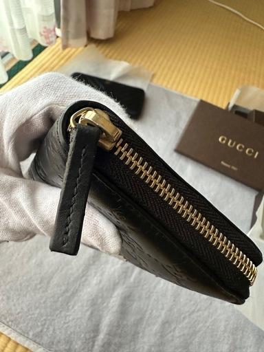 GUCCI グッチ 長財布 ブラック シマレザー ラウンドファ スナー GG