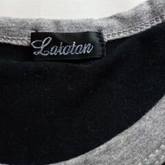 Latatan 黒×グレー コットンＴシャツ ラグランスリーブ 二分袖 サイズMの画像