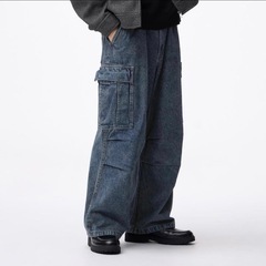 GU デニムスーパーワイドカーゴパンツ M ブルーの画像