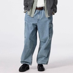 GU デニムスーパーワイドカーゴパンツ M ブルーの画像