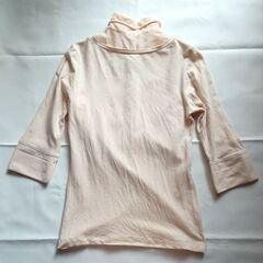 UNIQLOユニクロ 重ね着風カットソー ベージュ プリーツブラウス 七分袖 サイズMの画像