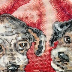 刺繍絵画　子犬　60x44㎝　一般人作の画像