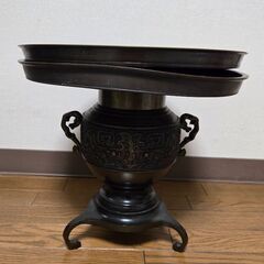薄端 華道 水盤 花入 唐金製 うすばた 三足 伝統工芸品 昭和レトロ 金属製の画像