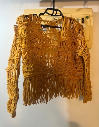 フリンジ　カーディガン　トップス　マクラメ　ヒッピー　かぎ編み