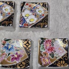 九谷焼 箸置き 陶器 5個セット 花柄 金彩 昭和レトロ カトラリー 当時物の画像