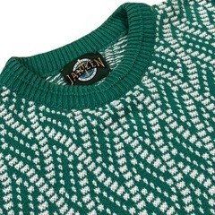 JANTZEN グリーン×ホワイト 編み込みニット　XL相当の画像