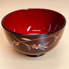 鹿野漆器 溜南天 丸盆付汁椀セットの画像