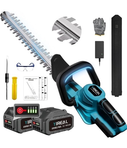 新品未開封　ヘッジトリマー 【山本造園会社監修】 剪定バリカン 生垣バリカン PSE認証済 ブラシレスモーター搭載 刈込幅51cm切断径18mm両刃駆動 高速往復刈り 高切断力 組立不要 低騒音 軽量 使い易い 18Vマキタバッテリー対応可 2個4000mAh残量表示電池付 日本語取扱説明書 2025新登場庭木や生垣用 電動ヘッジトリマー