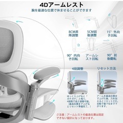 【新品未使用】定価¥39,999オフィスチェア 椅子 疲れない ワークチェア デスクチェア 人間工学 前後調整可能 ランバーサポート 腰サポート 腰痛対策 テレワーク 疲れない メッシュ 3段階調整背もたれ 座面奥行き調節 office chair 4Dヘッドレスト 6D跳ね上げ式アームレスト約135度リクライニング pc パソコンチェア 事務椅子 学習用 OA ハンガー付き オットマン有りの画像