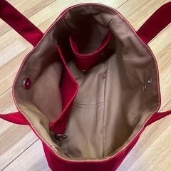 【ハンドメイド】帆布トートバッグ 赤×カフェオレ ペットボトルホルダー付 
1115新品未使用の画像