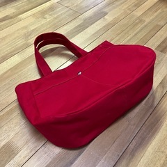 【ハンドメイド】帆布トートバッグ 赤×カフェオレ ペットボトルホルダー付 
1115新品未使用の画像