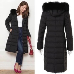 Mystrada フード付きロングダウンジャケット ブラック36の画像