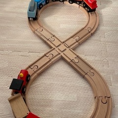 木のきかんしゃレールセット　木の電車　連結電車の画像
