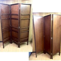 折りたたみ式パーテーション　木製　3連スクリーン　衝立　マガジンラック付き　デザイナーズの画像