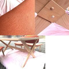 内田工芸 ◆ダイニングセット トール◆ ダイニングテーブル 1600㎜ 椅子2脚 ベンチ ナチュラルの画像