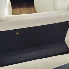 カウチ型モケット生地張りローソファー　グレー色『中古良品、裏地傷あり』の画像