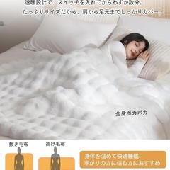 電気毛布　表兎毛調×裏フランネル　真っ白 掛け敷き兼用 大判 190×130cmの画像