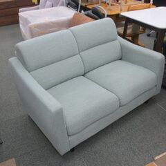2人掛け ソファ 幅125㎝ ファブリック 奥行80×座面高35㎝ 脚付き ライトグリーン/淡緑  札幌　北20条店の画像