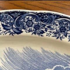 大皿　昭和レトロ　器　食器　城　草花　陶器　焼き物　の画像