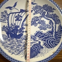 ジャンク品　大皿　縁起物　飾り　宝船　亀　鶴　陶磁器　器　昭和　の画像