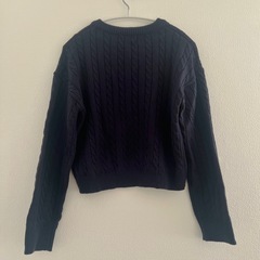 NANING9 ネイビー ケーブルニット Vネック 長袖　韓国　紺の画像