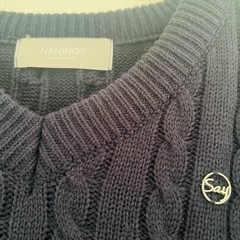 NANING9 ネイビー ケーブルニット Vネック 長袖　韓国　紺の画像