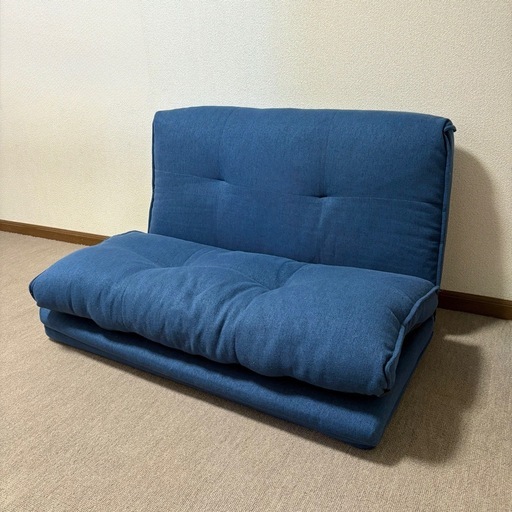 【3way 2人掛けソファーベッド 14段階リクライニング】美品*使用期間半年未満