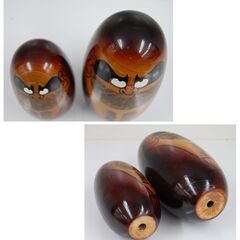 レトロ 達磨大師 2体セット 19cm 14.5cm だるま ダルマ 木製 アンティーク 縁起物 置物 達磨こけし 札幌市 清田区 平岡の画像