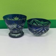 飛鳥切子 伝統工芸 ガラス 青 グラス 酒器 切子 切子グラス ブルー まとめての画像