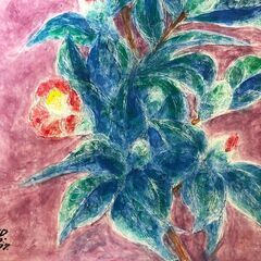 自然・風景画 アサガオ水彩画 作者不詳（サイン有）西暦1977年「真作」昭和レトロ作品 壁アート装飾 額付き 美術品インテリアの画像