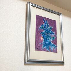 自然・風景画 アサガオ水彩画 作者不詳（サイン有）西暦1977年「真作」昭和レトロ作品 壁アート装飾 額付き 美術品インテリアの画像