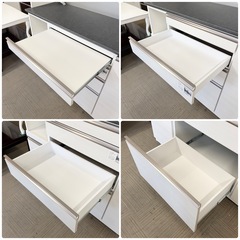 （【新品同様‼️】定価22万♪ 高級 松田家具 140cm幅キッチンボード(レグノ1400) 食器棚 収納家具 スノーウッド(艶あり木目調ホワイト )色♪ の画像