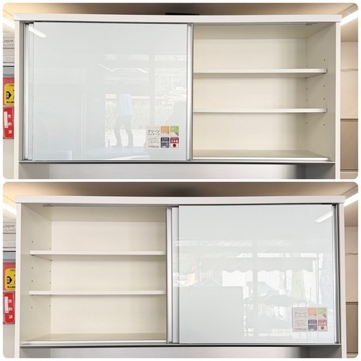 【新品同様‼️】定価22万♪ 高級 松田家具 140cm幅キッチンボード(レグノ1400) 食器棚 収納家具 スノーウッド(艶あり木目調ホワイト )色♪
