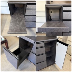 【新品同様‼️】定価28万♪ 高級 松田家具 140cm幅キッチンボード(ガバーナ1400) 食器棚 収納家具 クローチェ(セラミック調ブラック)色♪の画像