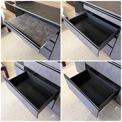 【新品同様‼️】定価28万♪ 高級 松田家具 140cm幅キッチンボード(ガバーナ1400) 食器棚 収納家具 クローチェ(セラミック調ブラック)色♪の画像