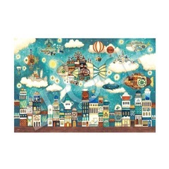 1000ピース ジグソーパズル イラスト/アート 西村典子 空想街カフェの奥の空飛ぶ魚の街 （50×75cm） 12-620sの画像