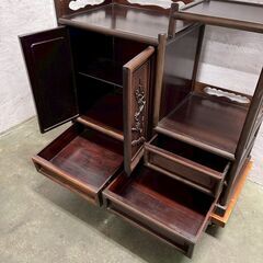 唐木 紫檀 飾り棚 茶棚 違い棚 茶箪笥 茶室 工芸品 高級 和家具 収納棚 和室 茶室 座敷 アンティーク 家具 昭和レトロ A0849の画像